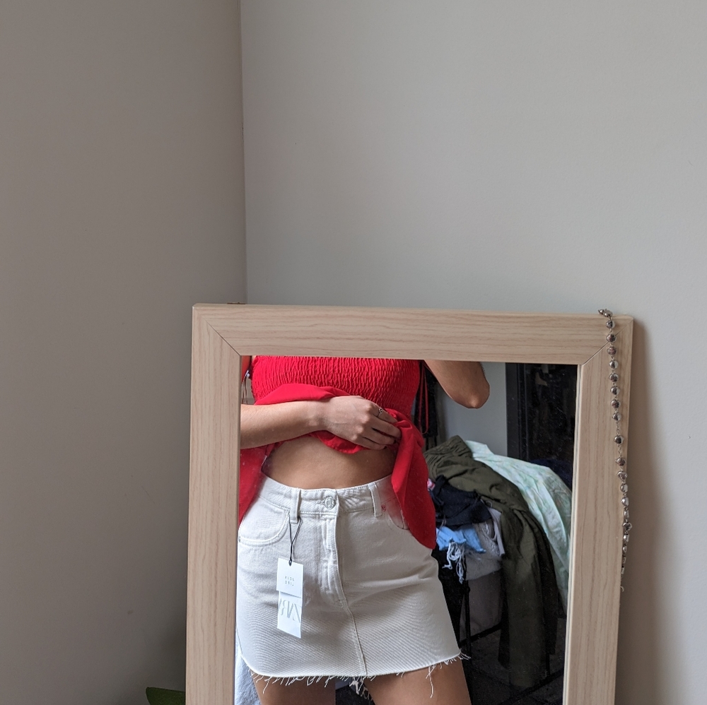 Zara S NEW creme denim skirt